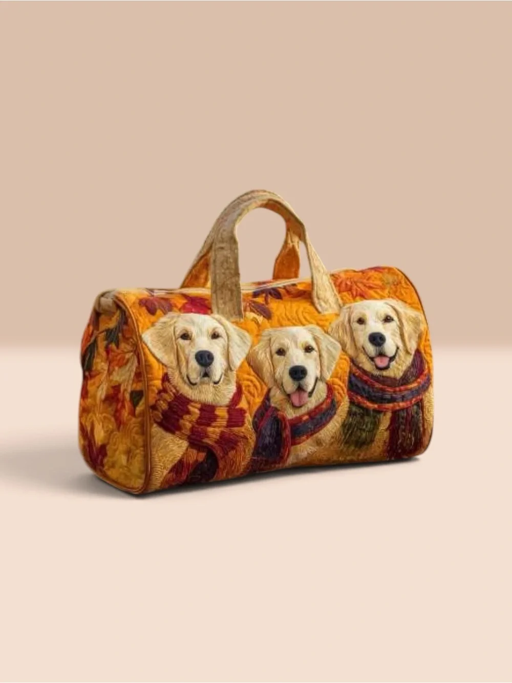 Golden Retriever Quilted Duffle Bag Autumn Fall Leaves Dog Lover Travel Tote